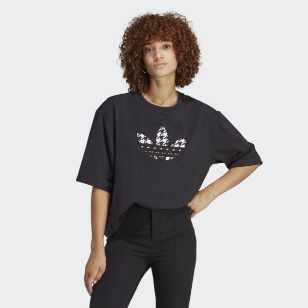 T-shirt Adidas Originals Trèfle Pied-de-poule Noir