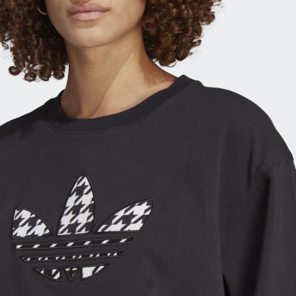 T-shirt Adidas Originals Trèfle Pied-de-poule Noir