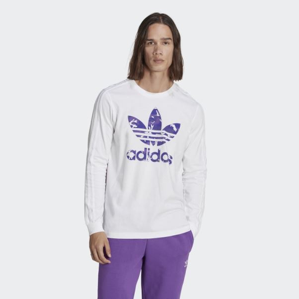T-shirt Blanc à Manches Longues Et Rayures Camo Adidas