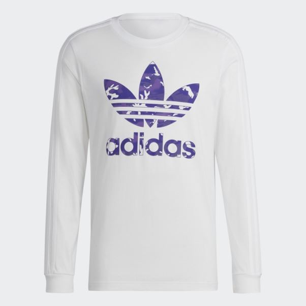 T-shirt Blanc à Manches Longues Et Rayures Camo Adidas