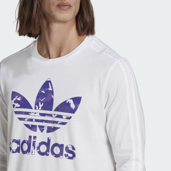 T-shirt Blanc à Manches Longues Et Rayures Camo Adidas