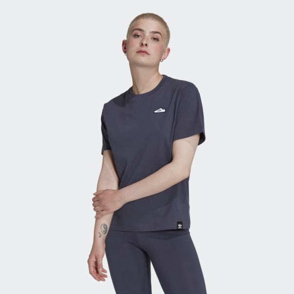 T-shirt Brodé Adidas Bleu Marine