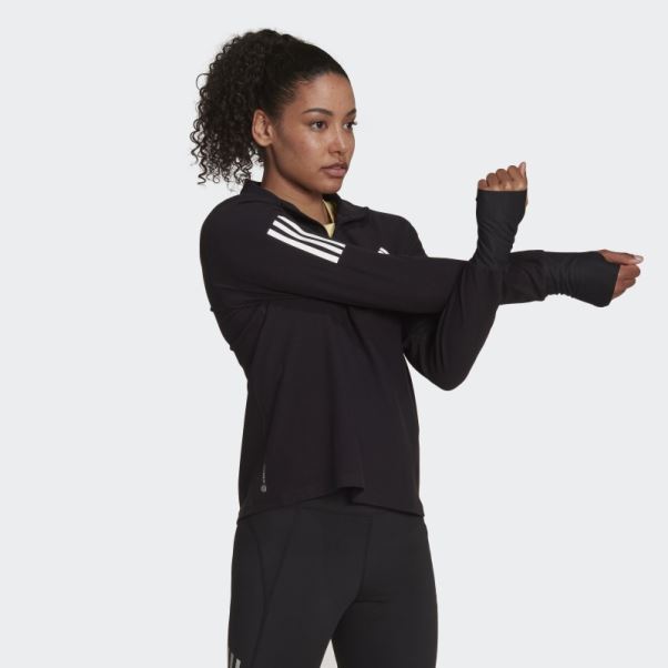 Sweat-shirt Adidas Own The Run Running 1/2 Zip Noir