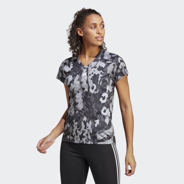 Aeroready Train Essentials Noir T-shirt à Col En V Et Imprimé Floral Adidas