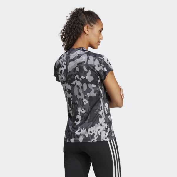 Aeroready Train Essentials Noir T-shirt à Col En V Et Imprimé Floral Adidas