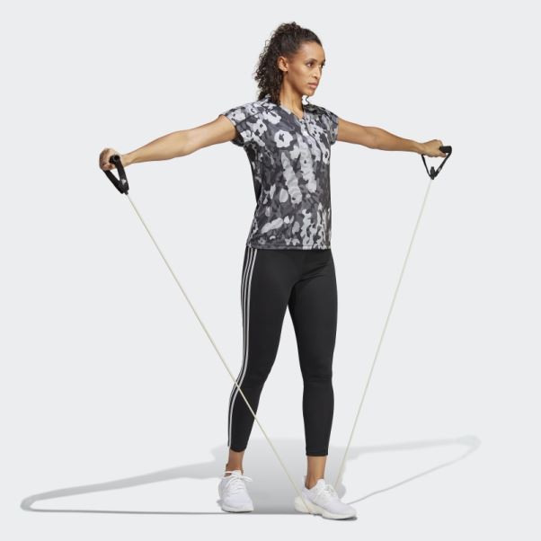 Aeroready Train Essentials Noir T-shirt à Col En V Et Imprimé Floral Adidas