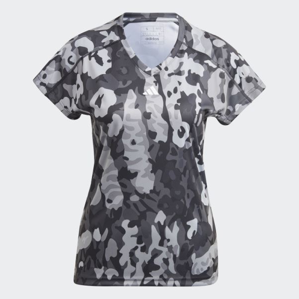 Aeroready Train Essentials Noir T-shirt à Col En V Et Imprimé Floral Adidas