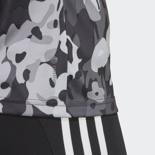 Aeroready Train Essentials Noir T-shirt à Col En V Et Imprimé Floral Adidas