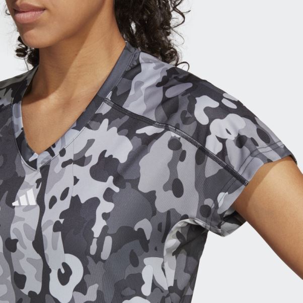 Aeroready Train Essentials Noir T-shirt à Col En V Et Imprimé Floral Adidas